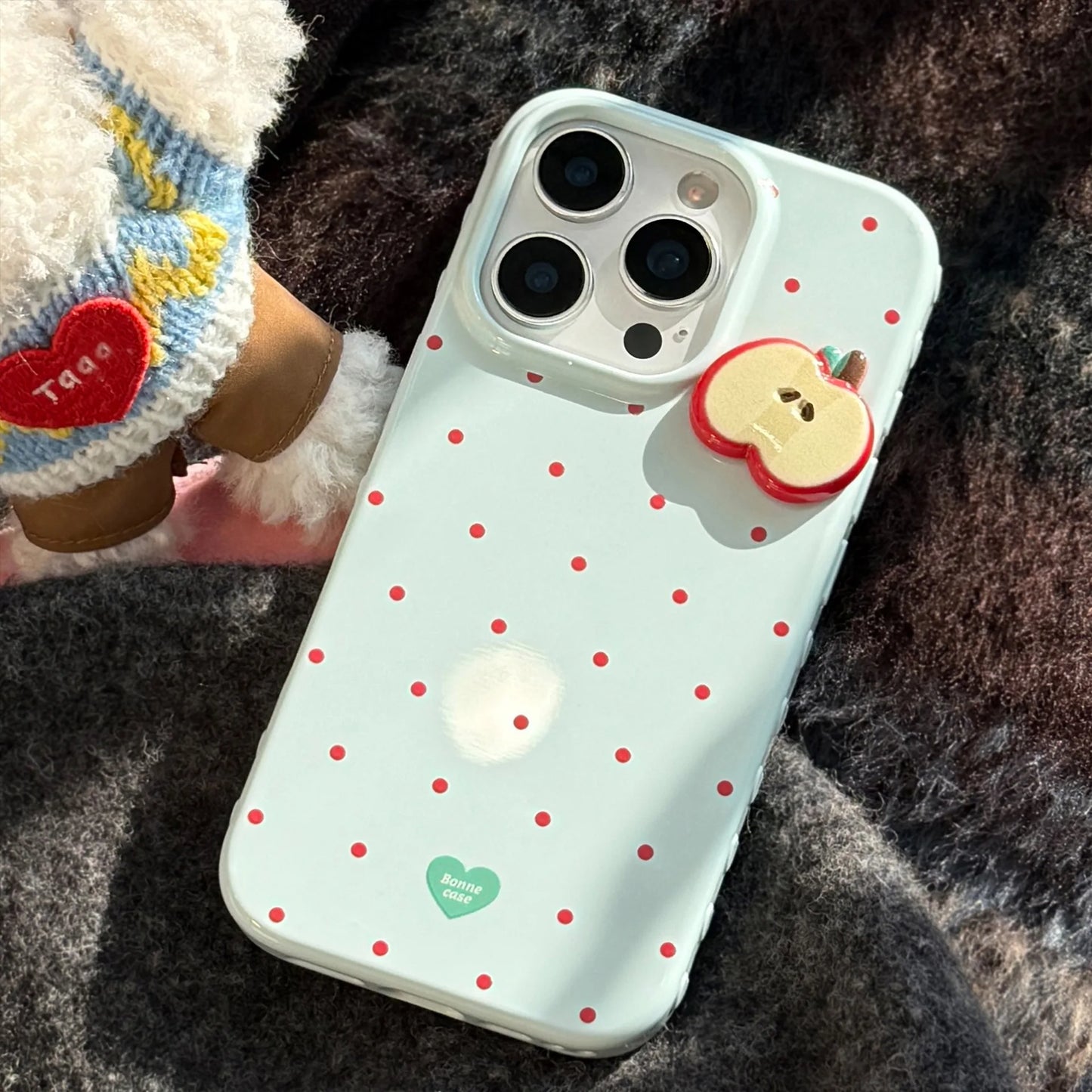 Korean Cute 3D Cartoon Apple Slices Red Polka Dot Soft Phone Case For iPhone