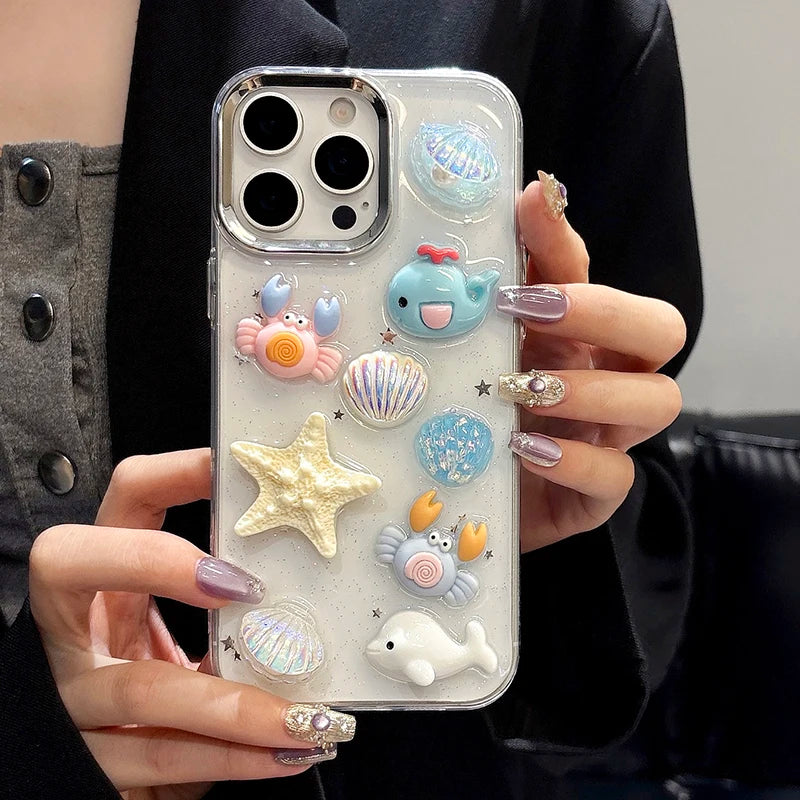Cute 3D Seashell Starfish Conch Glitter Phone Case