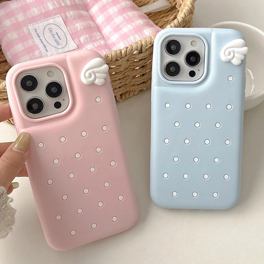 3D Cute Polka Dot Angel Wings Silicone Phone Case