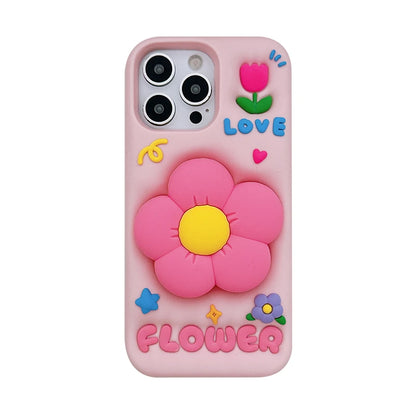 Cute 3D Flower Holder Stand Soft Silicone Phone Case