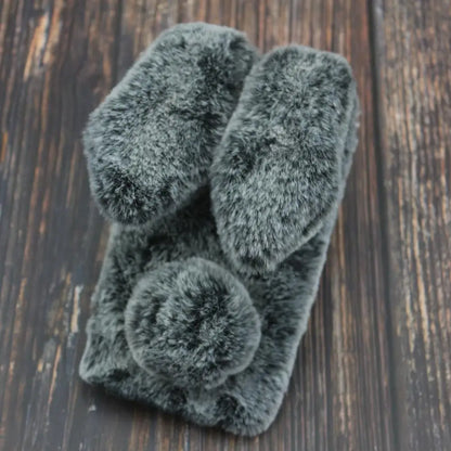 Plush Warm Case For iPhone Cute Long Rabbit Ears Furry Fluffy Fur Cover