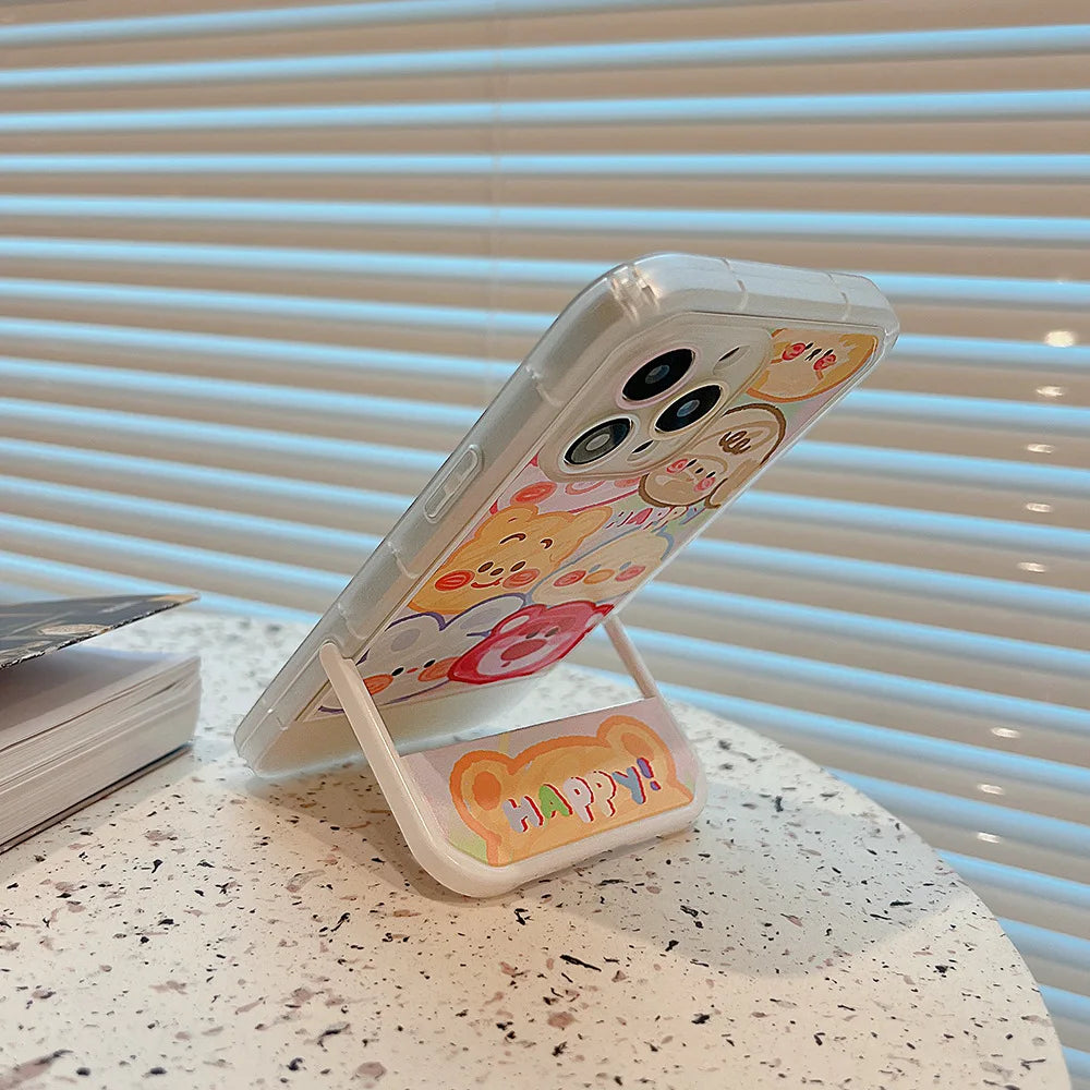 Cartoon Graffiti Invisible Stand Phone Case For iPhone