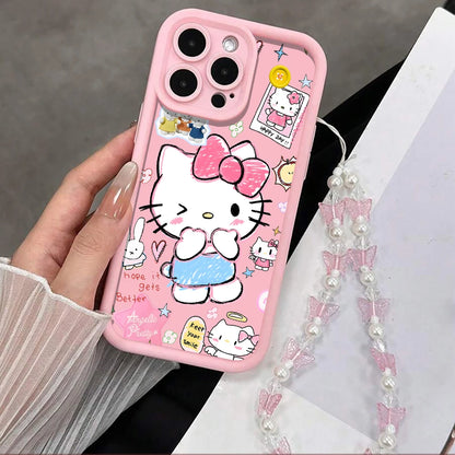 Cut Hello Kitty Phone Strap Gift Case For iPhone