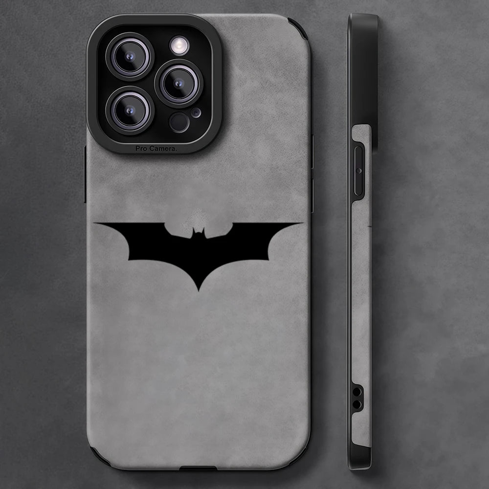 Luxury Leather Lambskin Shockproof Phone Case For iPhone Black Batman Classic