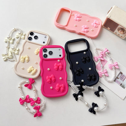 Korean 3D Bowknot Pearl Silicone Phone Case For iPhone