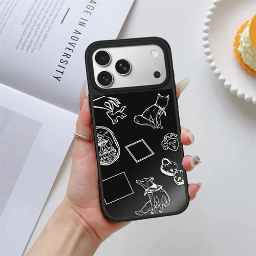 Line Graffiti Animals Black Mirror Surface Magnetic Phone Case For iPhone