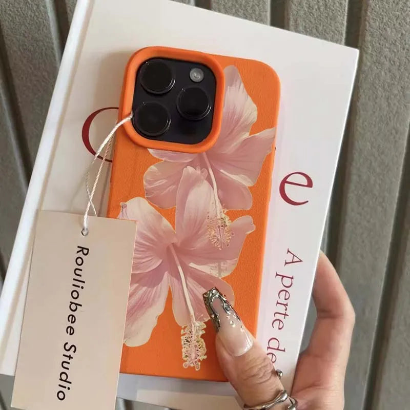 Pink Hibiscus Elegant High Aesthetic Phone Case For iPhone