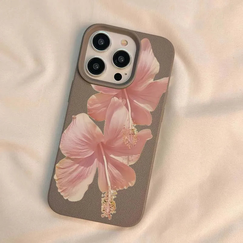 Pink Hibiscus Elegant High Aesthetic Phone Case For iPhone