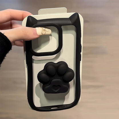 Cute Cat Ear Claw Grip Tok Holder Phone Case Acrylic Transparent Cover