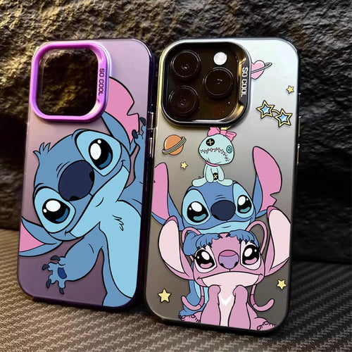 Cartoon Stitch Couple Case for iPhone Series – Hard Shockproof Bumper