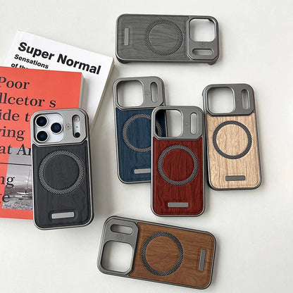 MagSafe Wood Grain Armor iPhone Case – Magnetic Wireless Charging