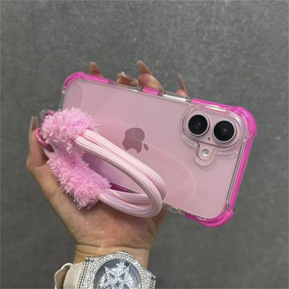 Hybrid Bumper Armor Transparent With Wrist Strap Case For iPhone Shockproof Air Bag Cover
