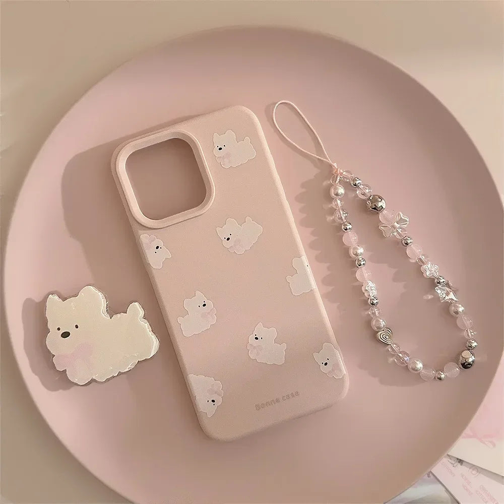 Cute Cartoon Bowknot Puppy Bracket With Chain Bracelet Phone Case For iPhone