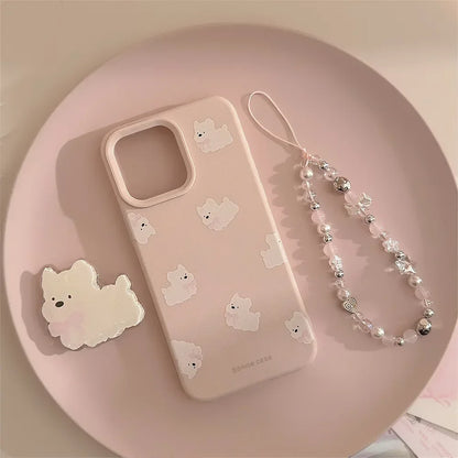 Cute Cartoon Bowknot Puppy Bracket With Chain Bracelet Phone Case For iPhone