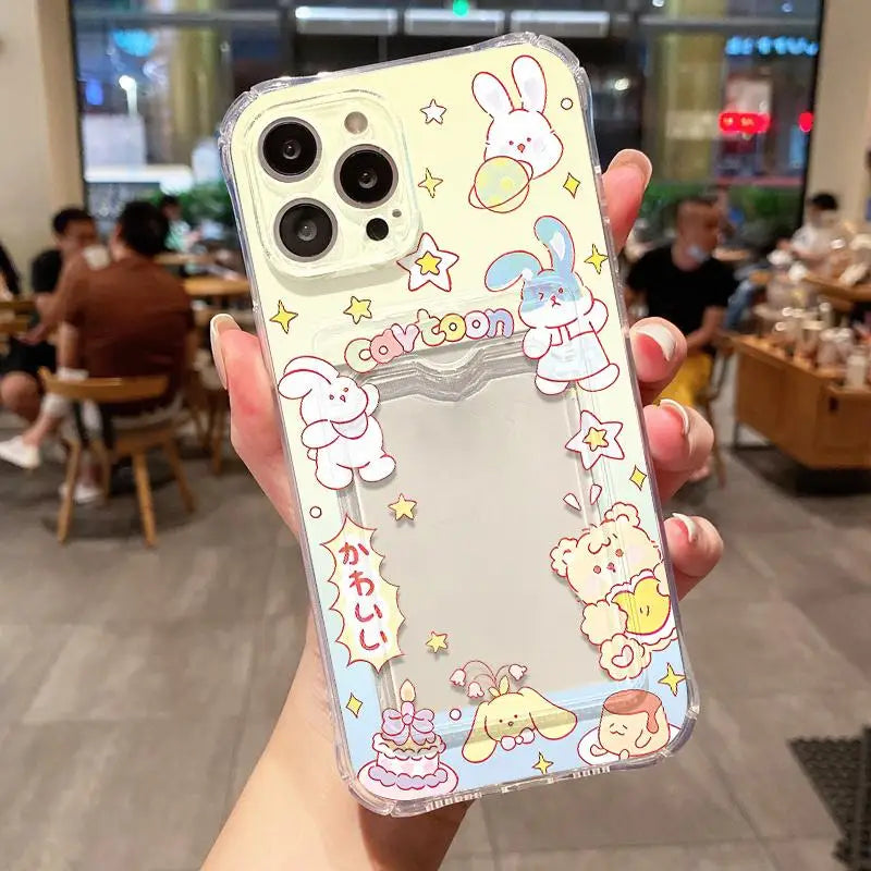 INS Korean Cute Pink Rabbit Card Slot Bag Holder Phone Case For iPhone