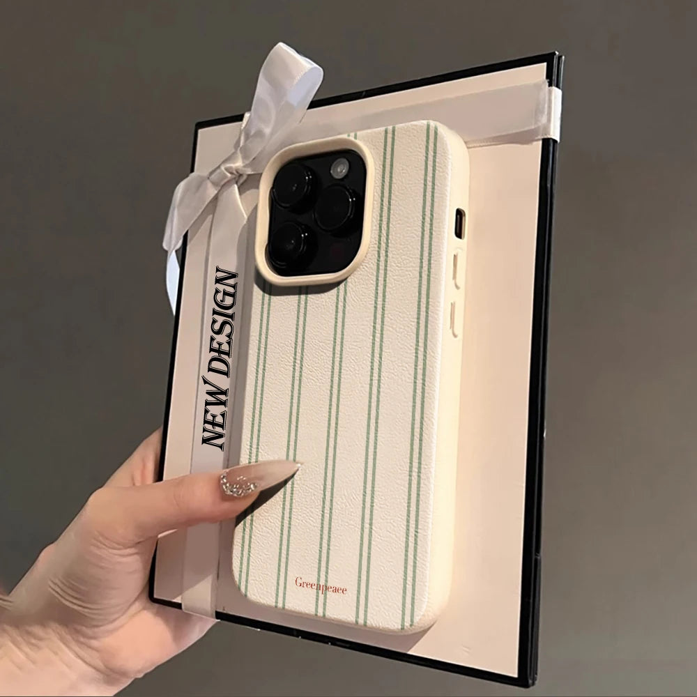 Green Stripe Print Summer Phone Case For iPhone Shockproof Soft Bumper Cover