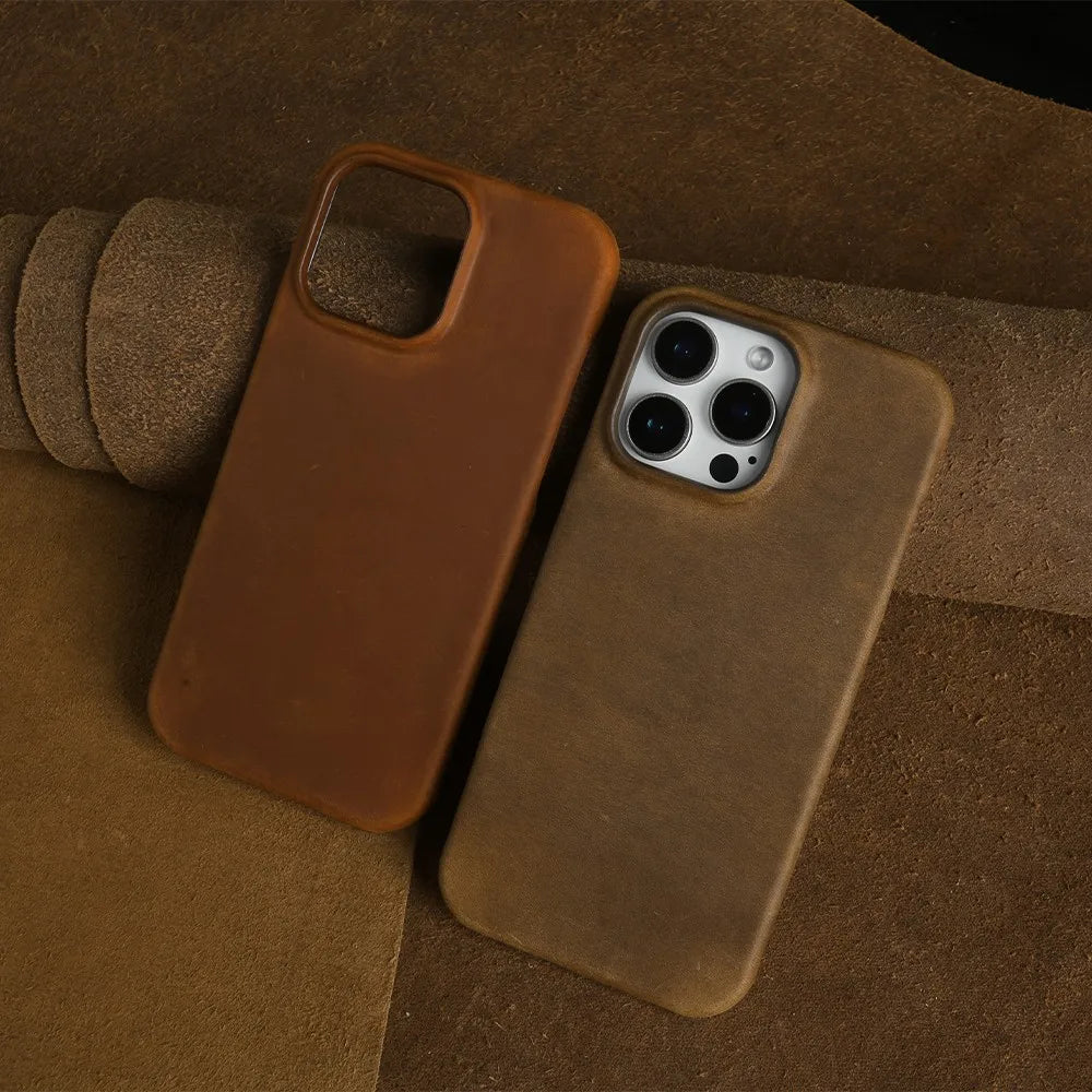 Classic Durable Crazy House Pattern Genuine Leather Phone Case For Iphone