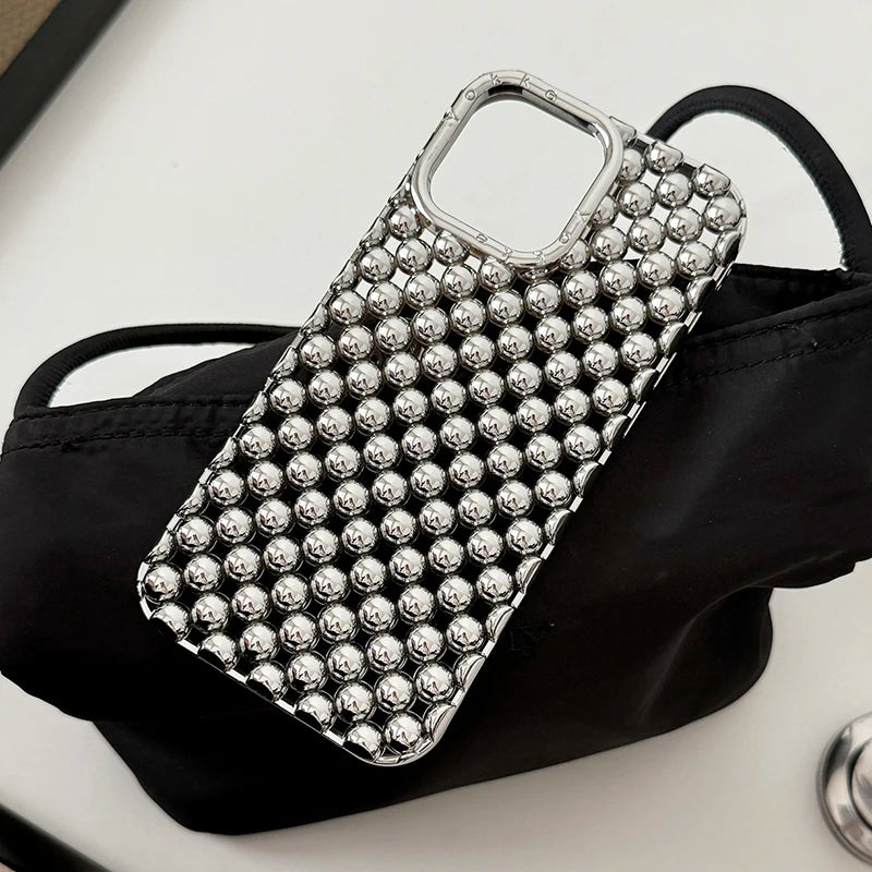Fashion Platinig Silver Pearl Hollow Out Phone Case