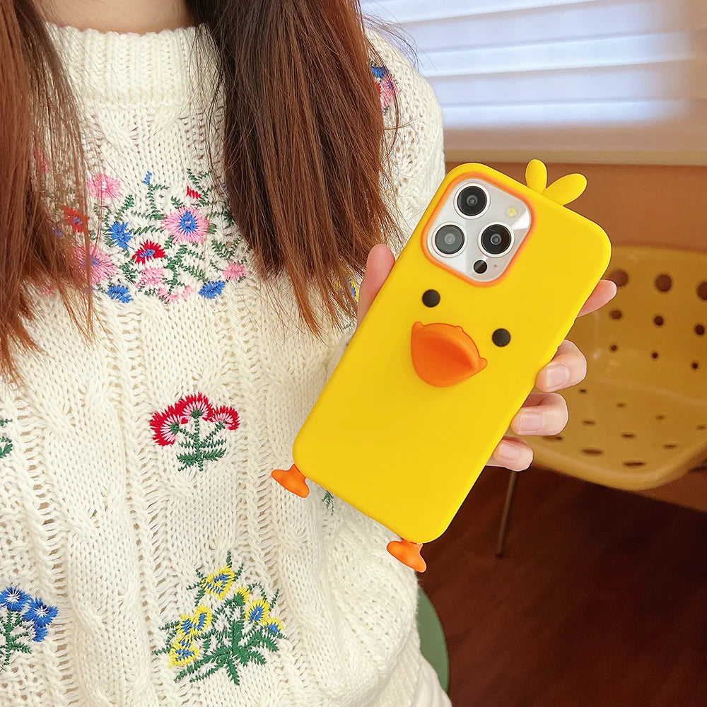 Cute Cartoon Yellow Duck Soft Silicone Case Cover For iPhone