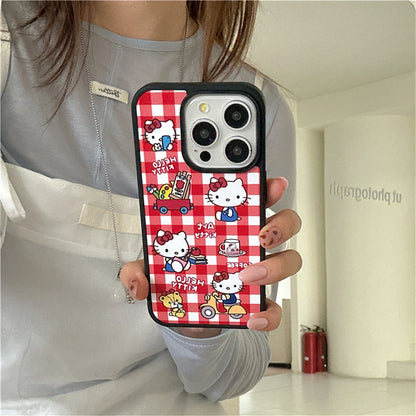 Fashion Cute Kitty Cat Plaid Pattern Magnetic Phone Case For iPhone