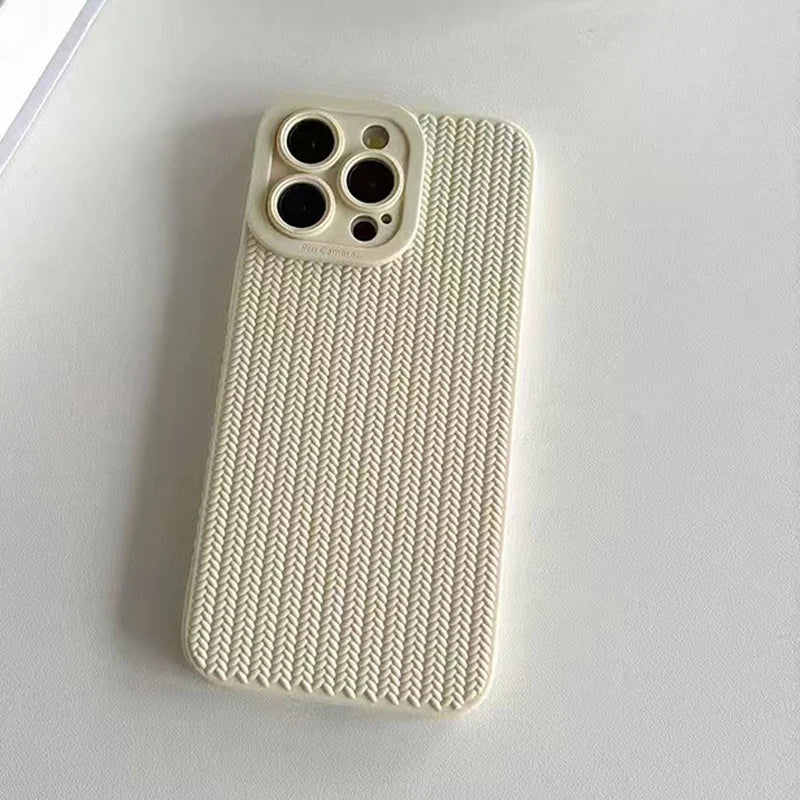 Woven Pattern Silicone Phone Case For iPhone Lens Protection Shockproof Soft Bumper Back Cover