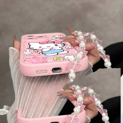 Cut Hello Kitty Phone Strap Gift Case For iPhone