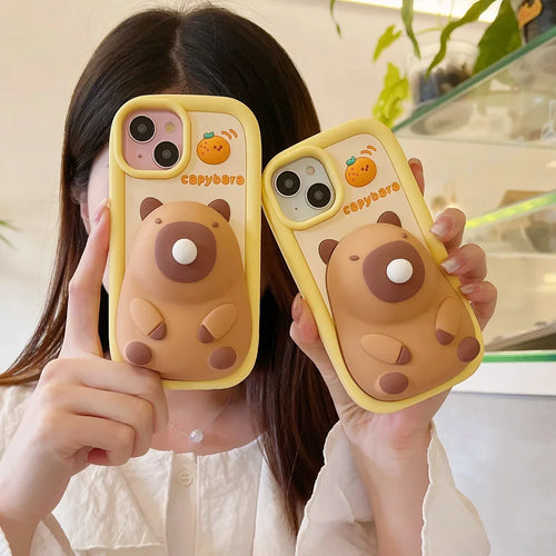 Unzipped Cute Cartoon Blowing Bubble Capybara  Soft Silicone Phone Case Back Cover For  iPhone