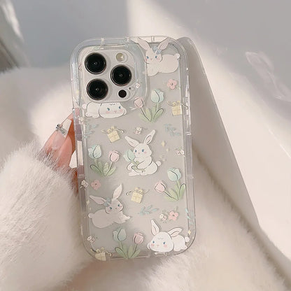 Cute Flower Bunny Print Phone Case For iPhone