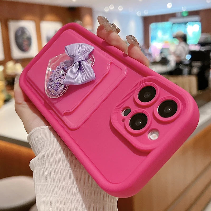 Lovely 3D Love Heart Card Bag Holder Phone Case For iPhone Shockproof Candy Soft Cover