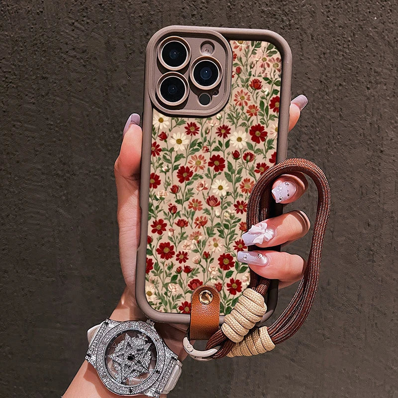 Cute Floral Lanyard Strap Phone Case For iPhone Soft Silicone Cover