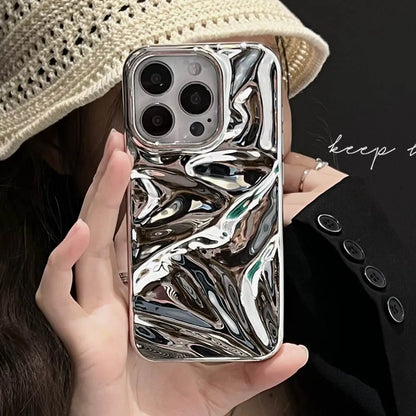Luxury Electroplated Silver 3D Wrinkle Phone Case Purple Water Ripple Soft Cover