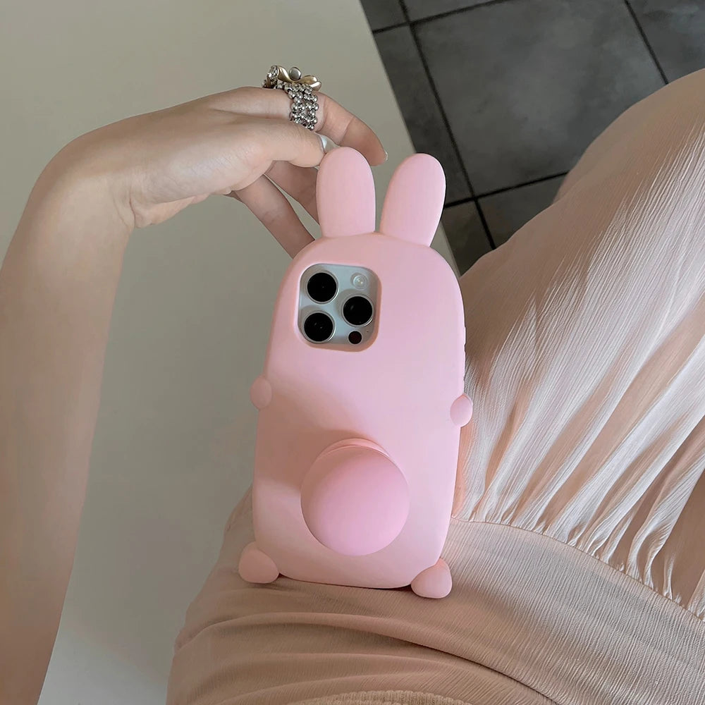 Kawaii 3D Cartoon Bunny Rabbit Bracket Soft Silicone Phone Case