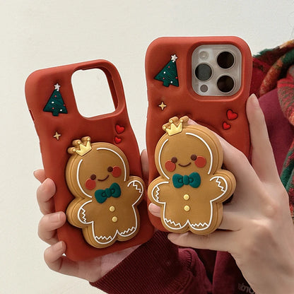 Red Christmas Gingerbread Man Folding Bracket Phone Case