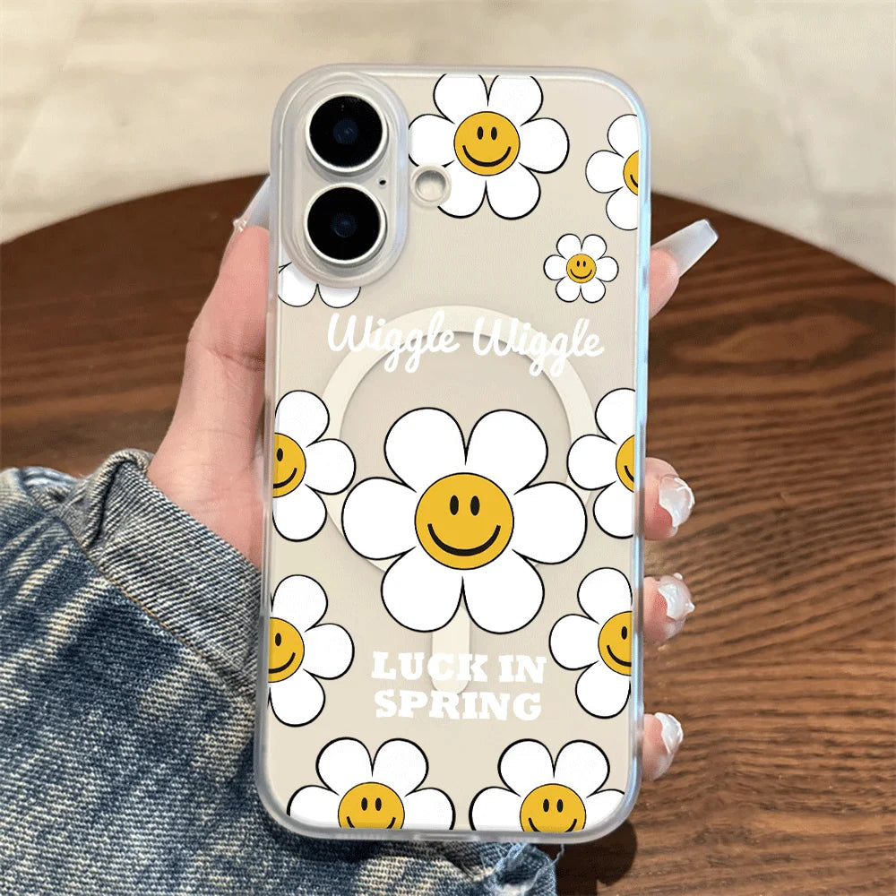 Smiley Daisy Letter Print Wireless Charging Phone Case For Magsafe iPhone