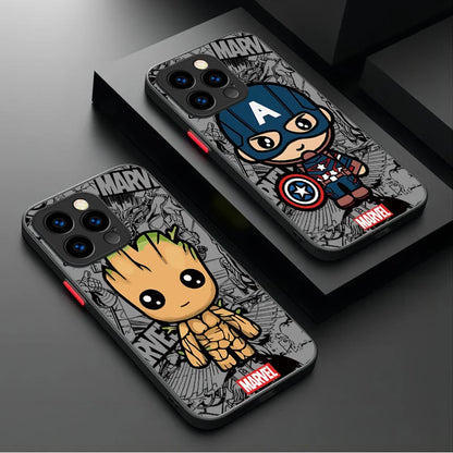 Cute Marvel Spider Man Iron Man Matte Phone Case For iPhone