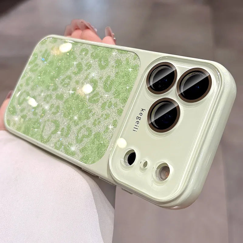 Luxury Bling Glitter Leopard Print Candy Color Case For iPhone
