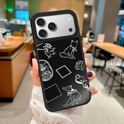 Line Graffiti Animals Black Mirror Surface Magnetic Phone Case For iPhone