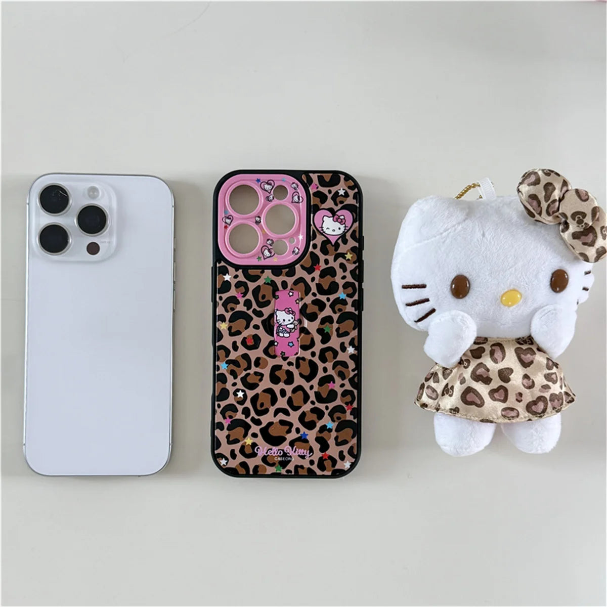 Fashion Brown Leopard Print Phone Case For iPhone Protective Cover With Ring Cute Kitty Case