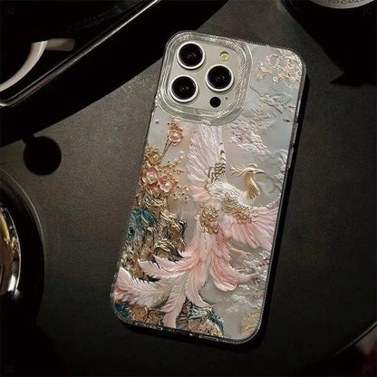 High End Feather Yarn Phoenix Pattern Design Phone Anti Drop Protective Case For iPhone