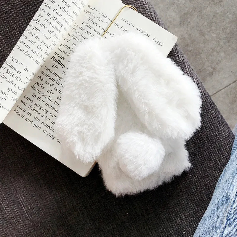 Plush Warm Case For iPhone Cute Long Rabbit Ears Furry Fluffy Fur Cover