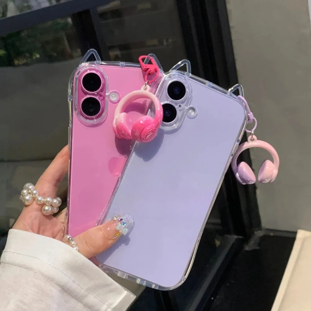 Fashion Clear 3D Cute Cat Ears Phone Case For iPhone