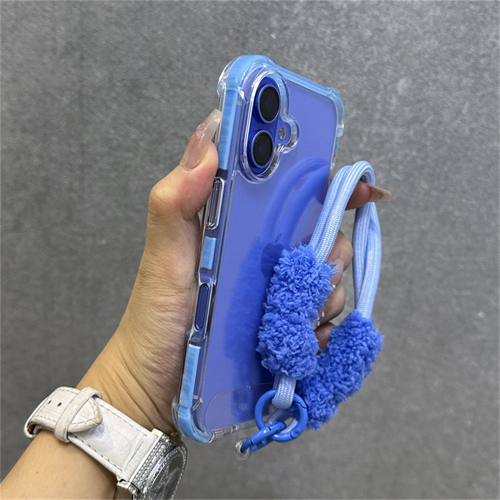 Hybrid Bumper Armor Transparent With Wrist Strap Case For iPhone Shockproof Air Bag Cover