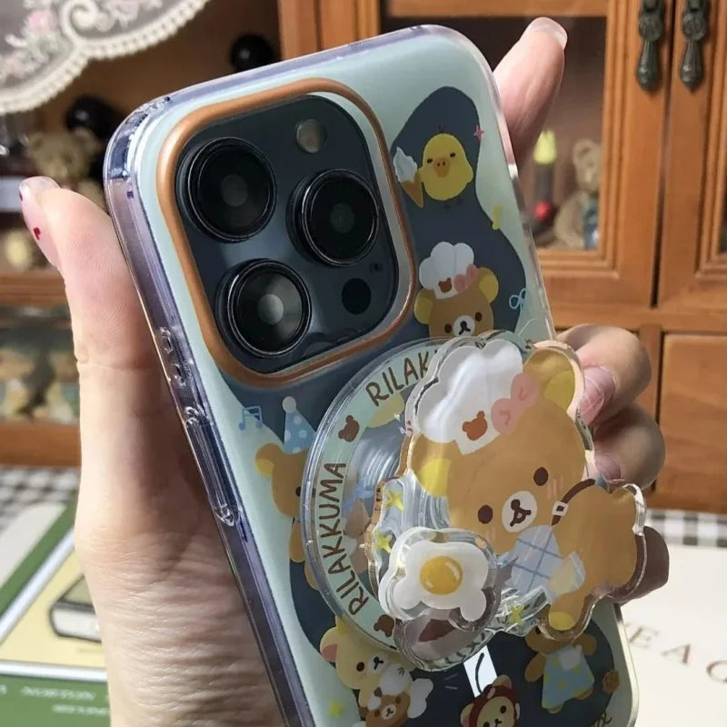 Magnetic painted rice cooking easy bear phone case with magnetic bear holder For iPhone