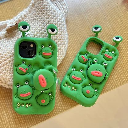 Cute Silicone Telescopic Bracket Thick Lips Green Frog Phone Case