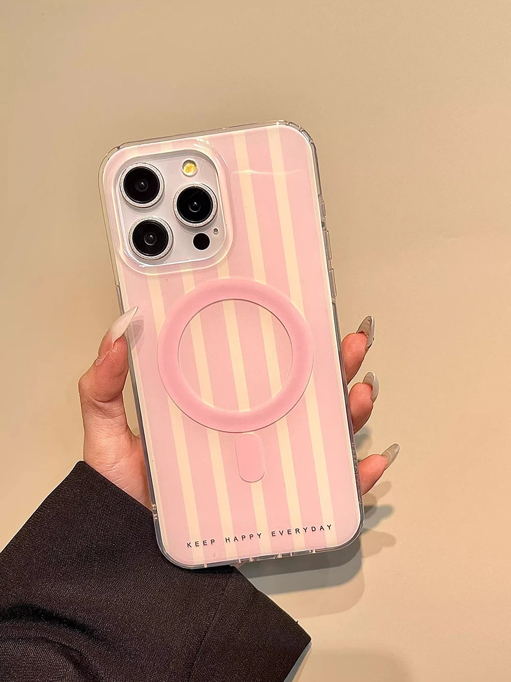 Cute Pink Stripes Magnetic Grip Tok Phone Case