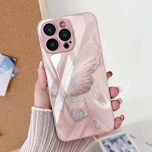 Butterfly Phone Case For iPhone Shockproof Tempered Glass Cover Fundas