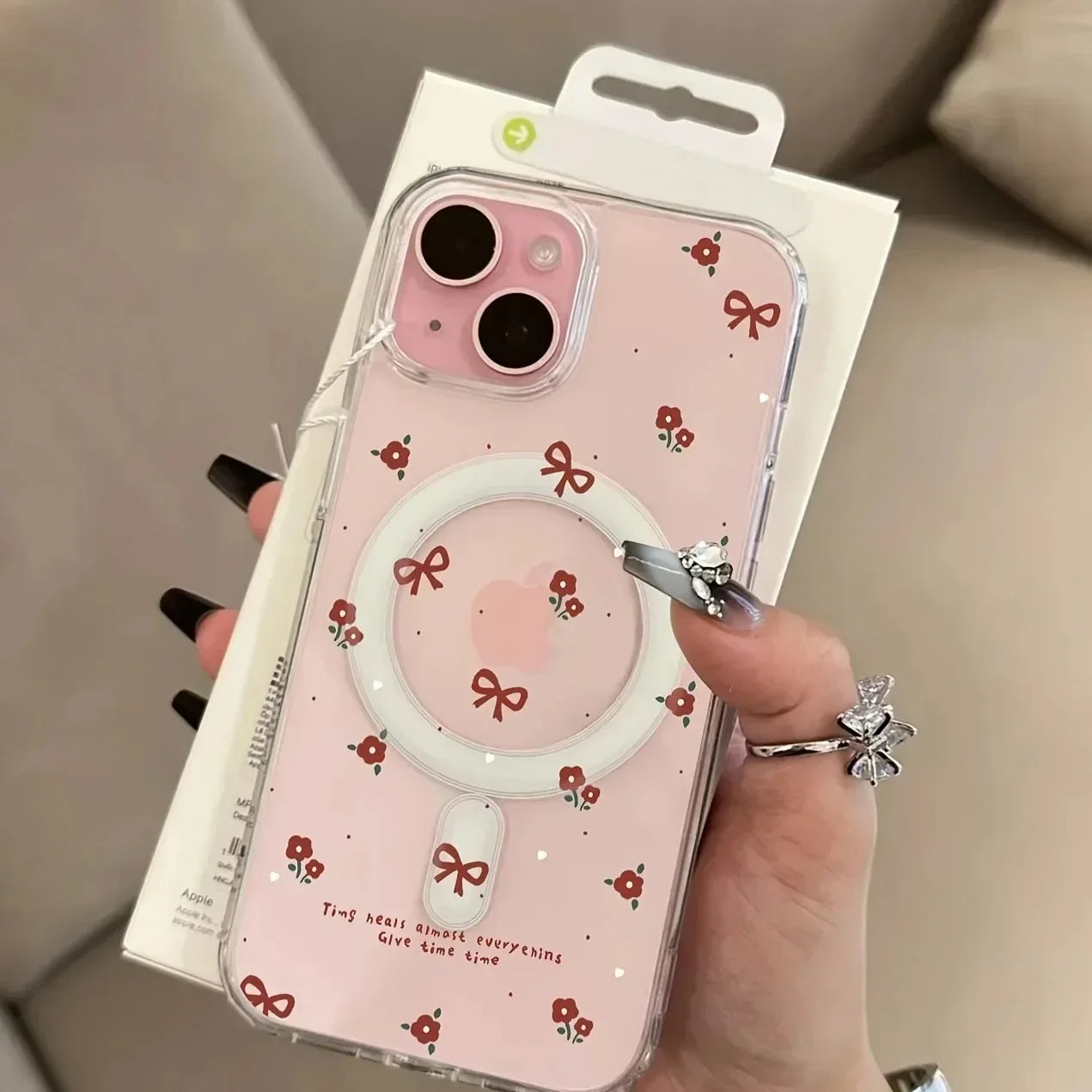 Y2K Pink Bow Flower Phone Case for iPhone