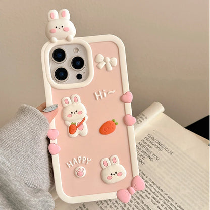 Cartoon Cute Pink Rabbit Soft Silicone Phone Case For iPhone