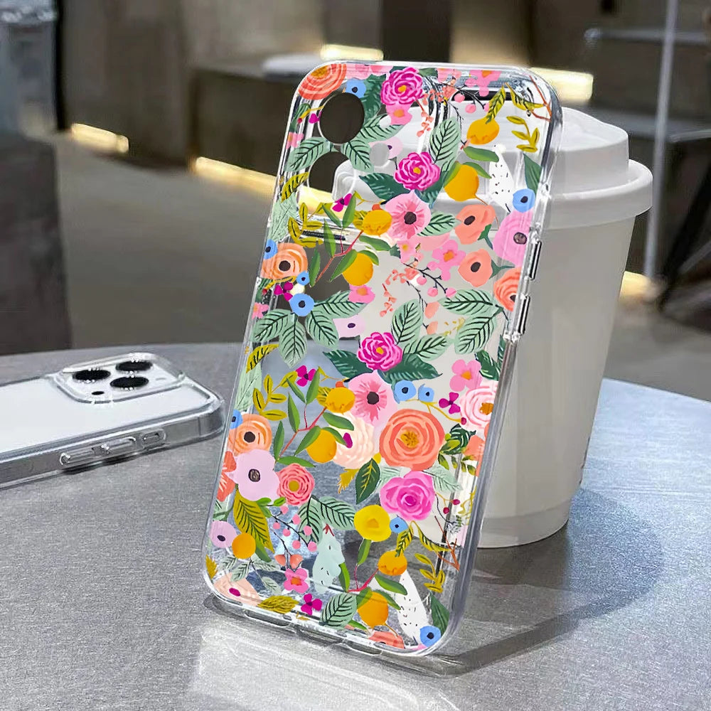 Clear Phone Cases Fundas Flower Soft Back Cover For iPhone