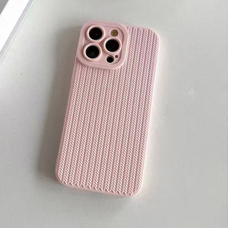 Woven Pattern Silicone Phone Case For iPhone Lens Protection Shockproof Soft Bumper Back Cover